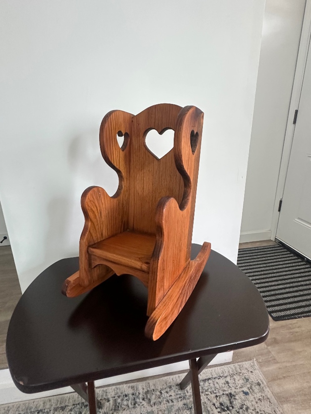 Vintage Cottagecore Child’s Wooden Rocking Chair – Heart Cutouts